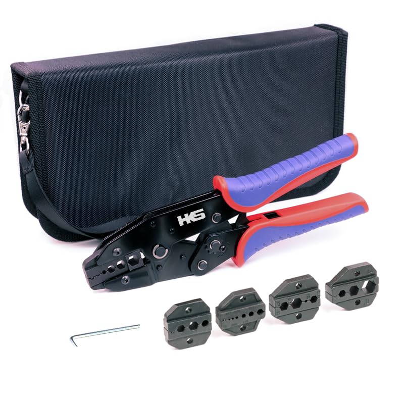 HKS Coax Ratchet Crimping Tool Set for Coaxial RG Cable RF Connector with 5 Changeable Dies - Image 1