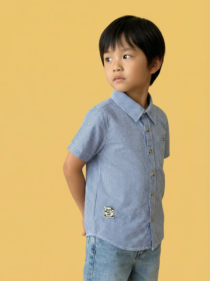نوتيناتي Nautinati Boys' 100% Cotton Woven Chequered Shirt