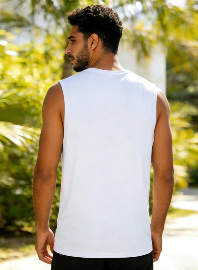 Take Two Men White Text Print Round Neck Tank and Shorts Co-Ords - Image 2