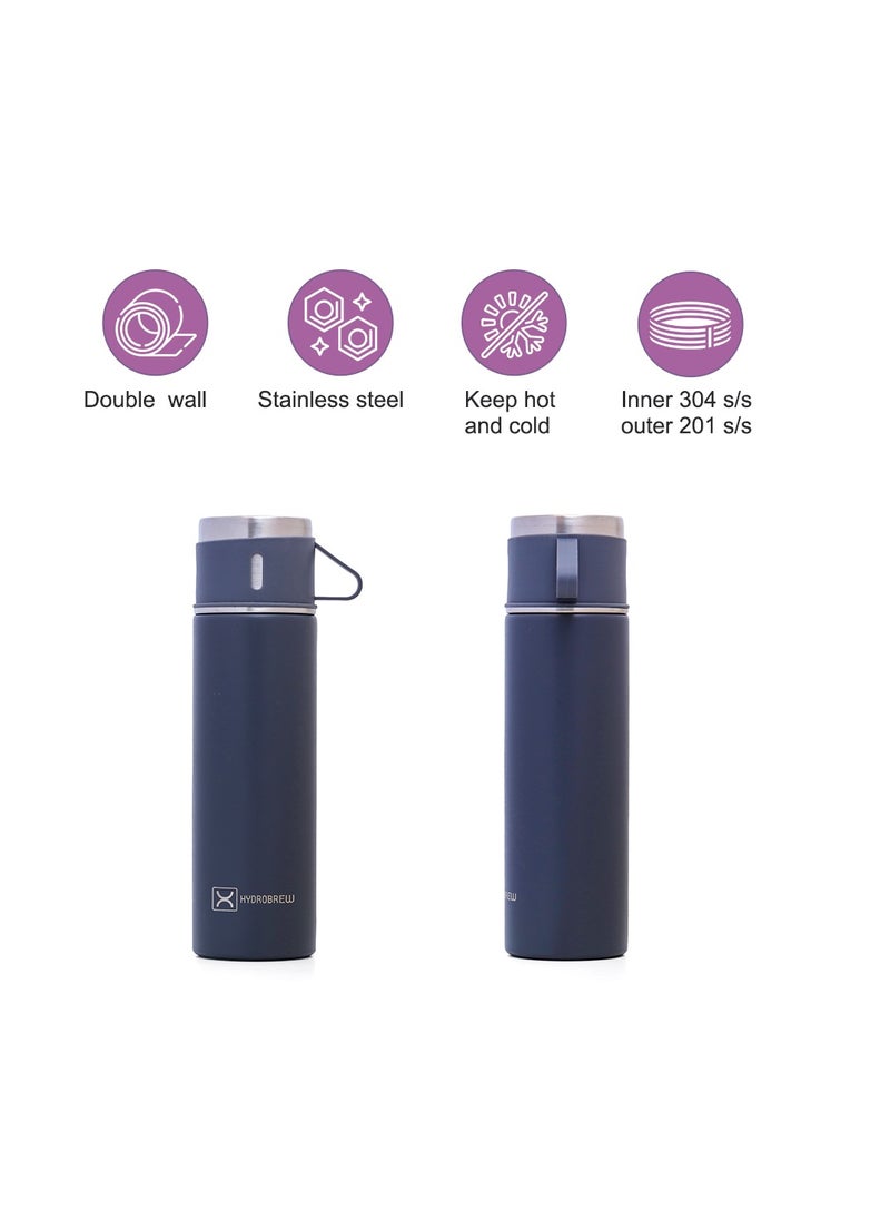 HYDROBREW - Double Wall Insulated Tumbler Vacuum Flask With 2 X 150 ML Cup - Grey - Image 1