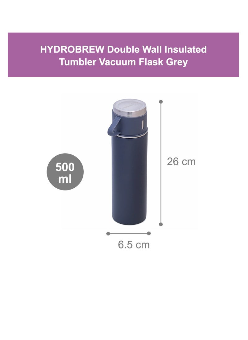 HYDROBREW - Double Wall Insulated Tumbler Vacuum Flask With 2 X 150 ML Cup - Grey - Image 1