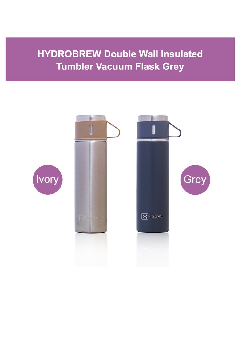 HYDROBREW - Double Wall Insulated Tumbler Vacuum Flask With 2 X 150 ML Cup - Grey - Image 1