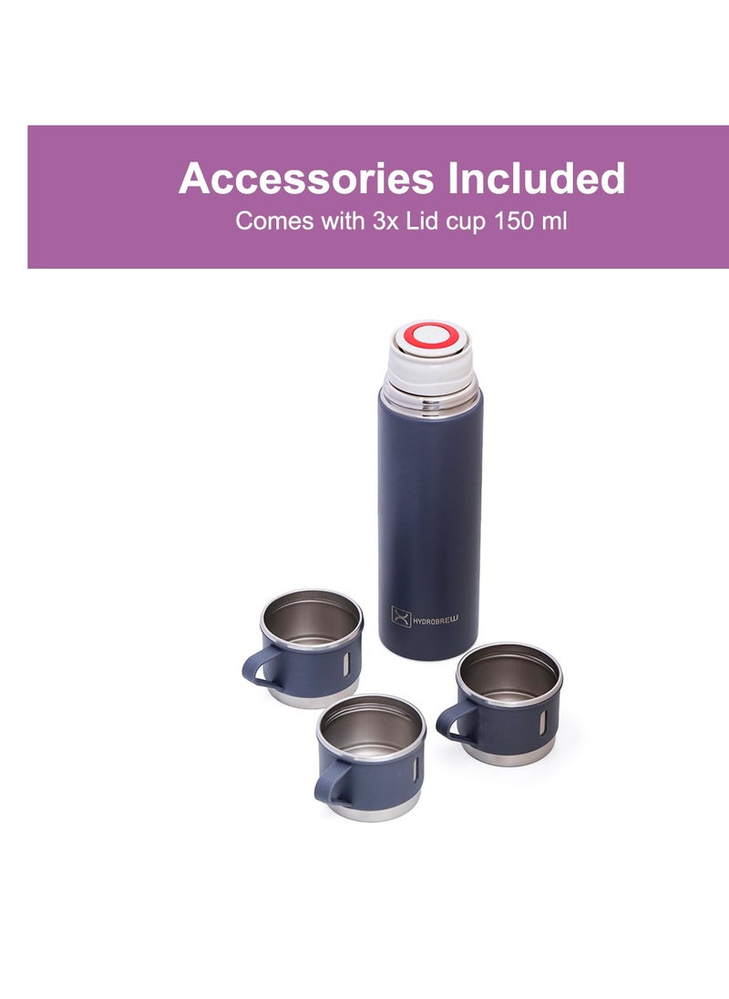 HYDROBREW - Double Wall Insulated Tumbler Vacuum Flask With 2 X 150 ML Cup - Grey - Image 1