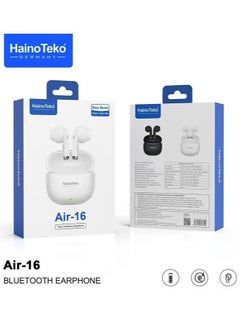 Wireless AIR-16 In-Ear Bluetooth Earphones – Premium Sound, Comfortable Fit, Free Cover with Hook, Original Quality, Compatible with iOS and Android Devices – Sleek White Design, Sweatproof, High-Performance Audio, Long Battery Life