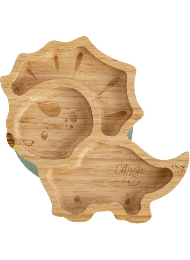 Citron Organic Bamboo Plate And Spoon With Suction Dino - Image 3