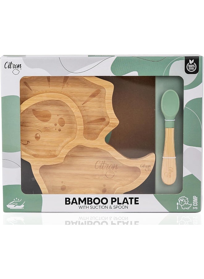 Citron Organic Bamboo Plate And Spoon With Suction Dino - Image 5