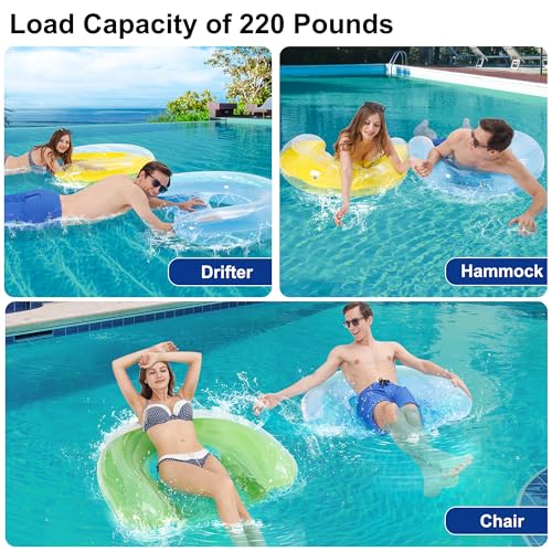 PuppyuWill 4 Pack Pool Floats Adult PuppyuWill Minimalist Design Pool Chair Float 52 X 38 Dopamine Colors Drifter Chair Hammock 3in1 Inflatable Pool Toys for Pool Party Lake River Sea Outdoor - Image 5
