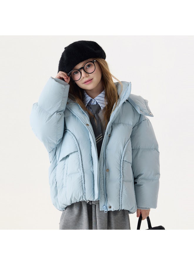 Girls Down Jacket New Winter Fashion Solid Color Hooded Thickened Warm Kids Winter Clothing Children's Wear