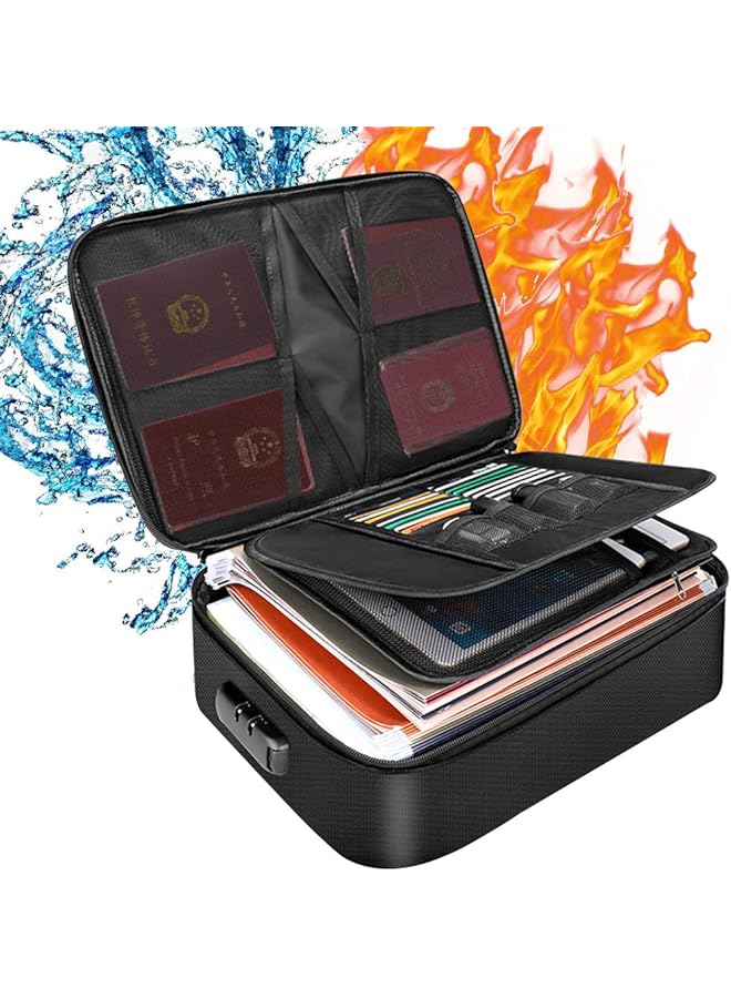 erorex Fireproof Document Organizer Bag Home Office Travel Safe Bag With Lock Multi Layer Portable Filing Storage With Handle File Passport Certificates Laptop Black - Image 1