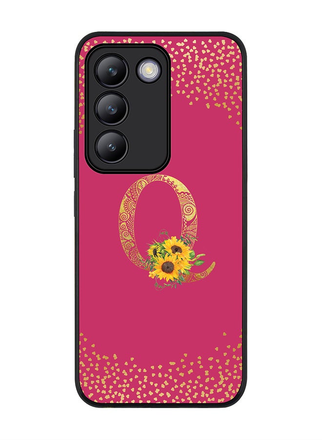 Stylizedd Rugged Black edge case for Vivo V30 Lite 5G, Cover Custom Monogram Initial Letter Mandala Floral Pattern Alphabet - Q ( Deep Pink Rose ) - Image 1