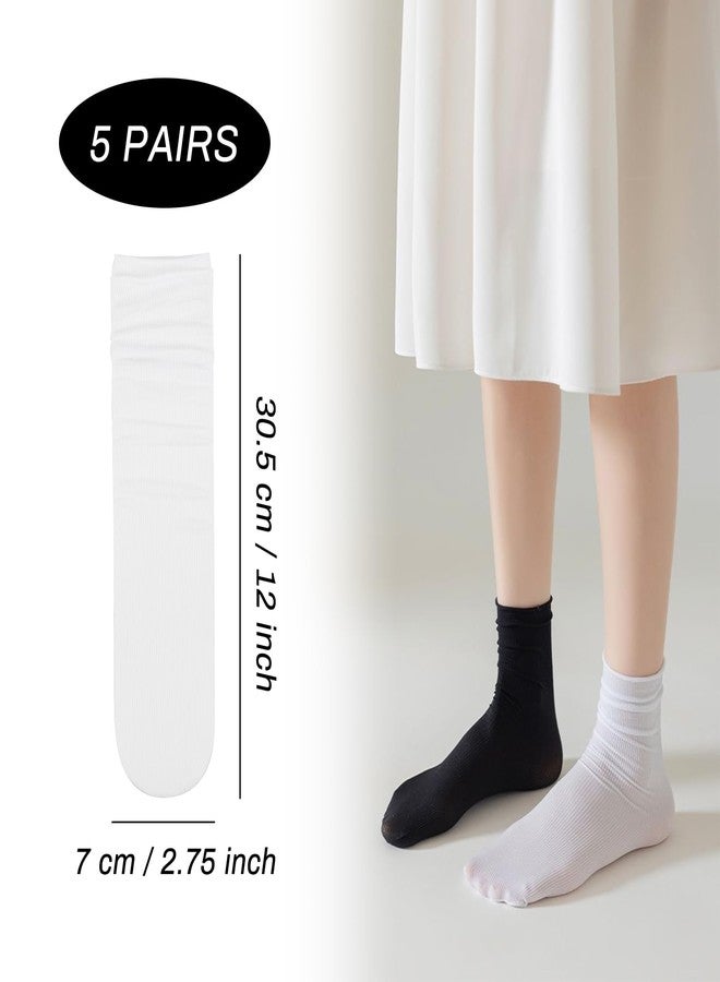 Feelorna 5 Pairs Women’s Thin Crew Socks, Soft Casual Ankle Socks for Office, Breathable Athletic Sock for Running Hiking (US, Alpha, One Size, Regular, Regular, White) - Image 2