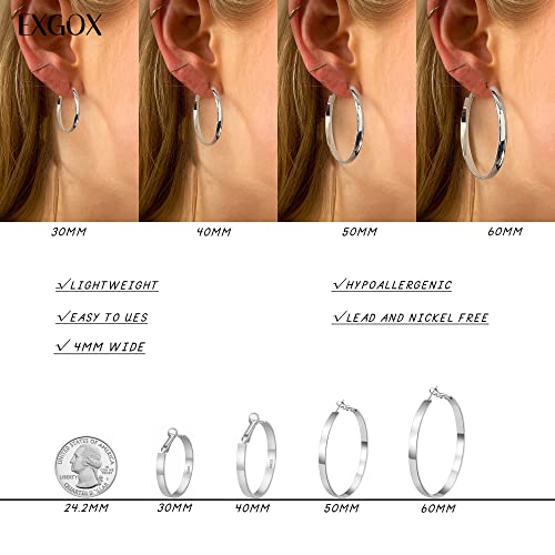 EXGOX 4MM Wide Silver Hoop Earrings for Women Sterling Silver Large Hoop Earrings 14K Real Gold Plated Hoop Earrings Hypoallergenic 925 Silver Big Hoop Earrings for Women (30/40/50/60mm) - Image 4