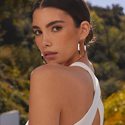 EXGOX 4MM Wide Silver Hoop Earrings for Women Sterling Silver Large Hoop Earrings 14K Real Gold Plated Hoop Earrings Hypoallergenic 925 Silver Big Hoop Earrings for Women (30/40/50/60mm) - Image 2