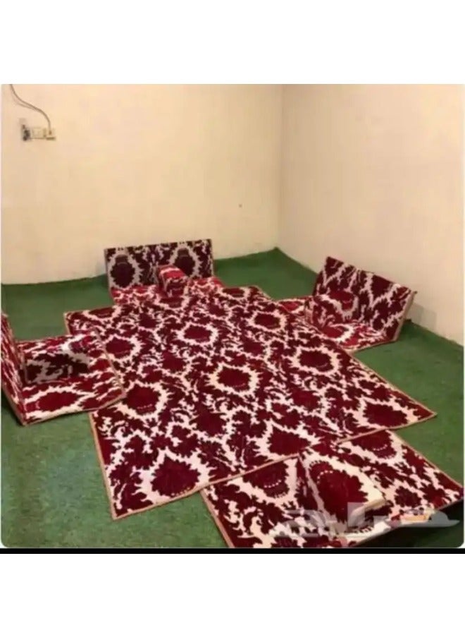 سمارت هوم مجموعة جلوس أرضية تراثية مكونة من 9 قطع مناسبة للسفر والرحلات البرية والحديقة , طقم فرشة تخييم ارضية مع اربع مراكى و 4 كراسي وبساط من القماش عالي الجودة يكفي ل 8 أشخاص (قماش تركي) - Image 3