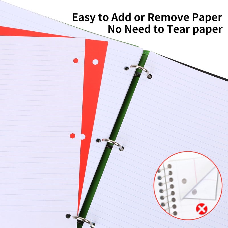 Tashkummy Pivotable Refillable Notebook, 1 Inch 3 Ring Notebook Binder, 50 College Ruled Paper, 5 Subject Notebook with Dividers and Folder Pockets, Tabs- Green - Image 5