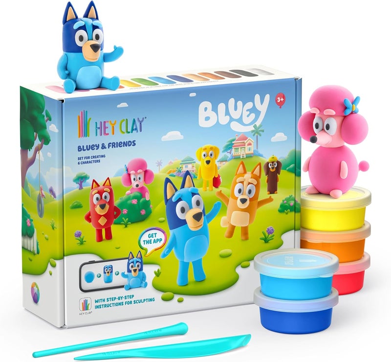 Hey Clay - Bluey & Friends, Colorful modeling air-dry clay, 15 cans, Series Collections, with fun interactive app for kids aged 3+ years. - Image 1