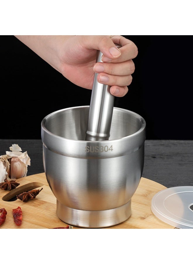 Bukela Stainless Steel Mortar and Pestle, 5-Inch Polished Food Crusher with Lid, Heavy Duty Pill Crusher, Spice Grinder, Herb Crusher (Improved Performance) - Image 1