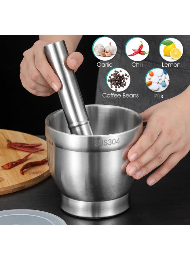 Bukela Stainless Steel Mortar and Pestle, 5-Inch Polished Food Crusher with Lid, Heavy Duty Pill Crusher, Spice Grinder, Herb Crusher (Improved Performance) - Image 2