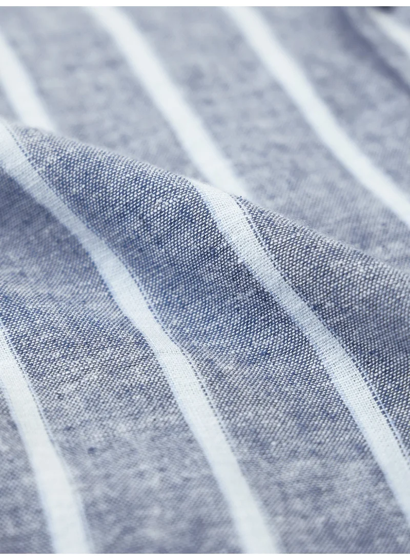 The Souled Store The Souled Store Nautical Line: Cotton Linen Stripes Men and Boys Full Sleeves Semi-Spread Collar Striped Cotton Blend Regular Fit Lightweight Summer Shirt