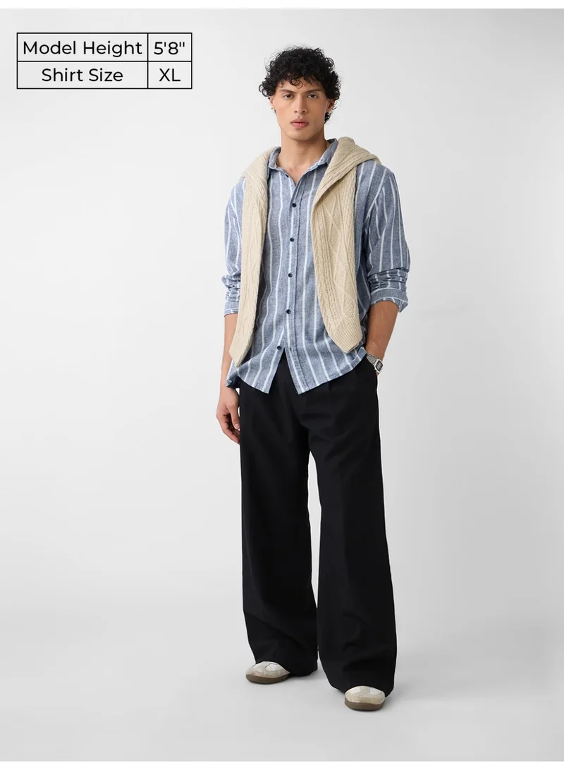 The Souled Store  The Souled Store Nautical Line: Cotton Linen Stripes Men and Boys Full Sleeves Semi-Spread Collar Striped Cotton Blend Regular Fit Lightweight Summer Shirt  | Best Price UAE