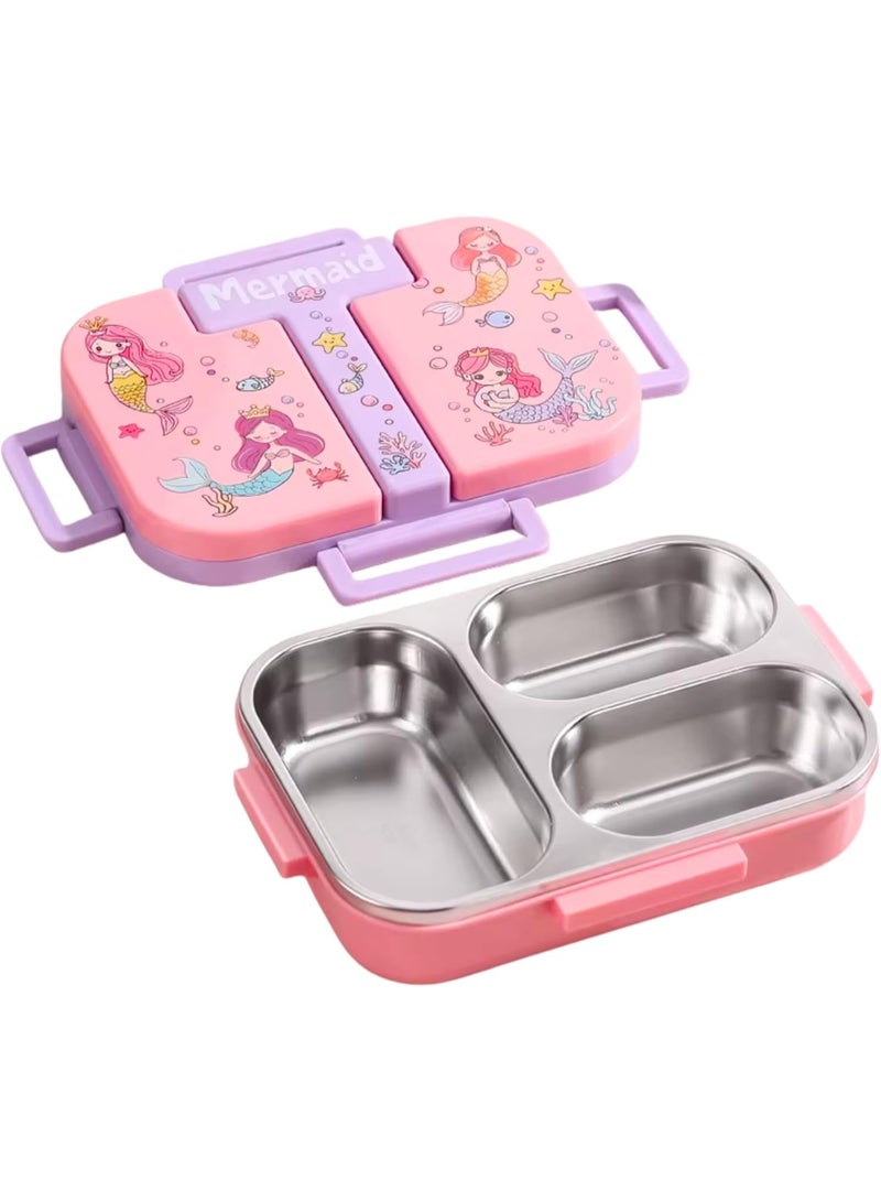 Twisoo Kids Stainless Steel Lunch Box with 2 Compartments 600ml – Independent Sealed Bento Box with PP Folding Soup Spoon, Leak-Proof Food Container for School & Travel - Image 1