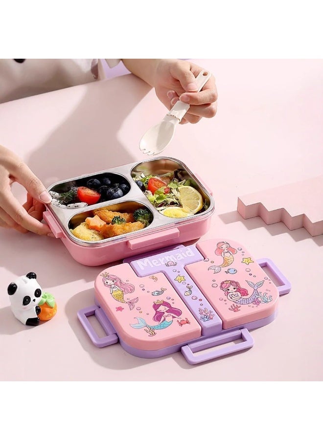 Twisoo Kids Stainless Steel Lunch Box with 2 Compartments 600ml – Independent Sealed Bento Box with PP Folding Soup Spoon, Leak-Proof Food Container for School & Travel - Image 2