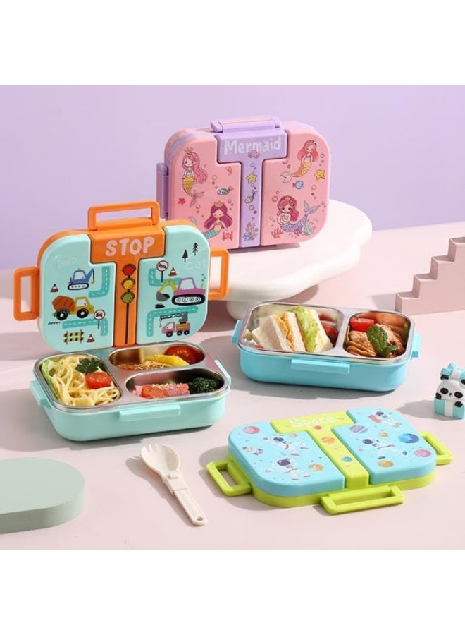 Twisoo Kids Stainless Steel Lunch Box with 2 Compartments 600ml – Independent Sealed Bento Box with PP Folding Soup Spoon, Leak-Proof Food Container for School & Travel - Image 5