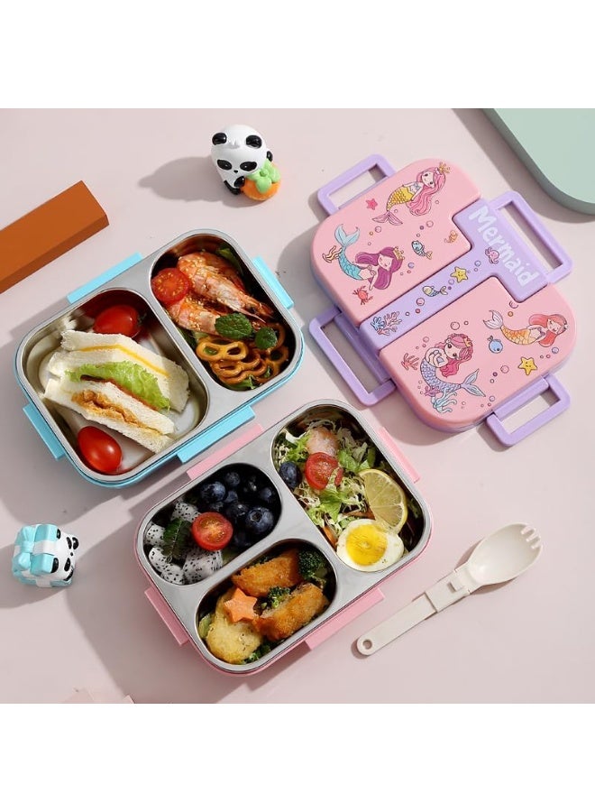Twisoo Kids Stainless Steel Lunch Box with 2 Compartments 600ml – Independent Sealed Bento Box with PP Folding Soup Spoon, Leak-Proof Food Container for School & Travel - Image 4