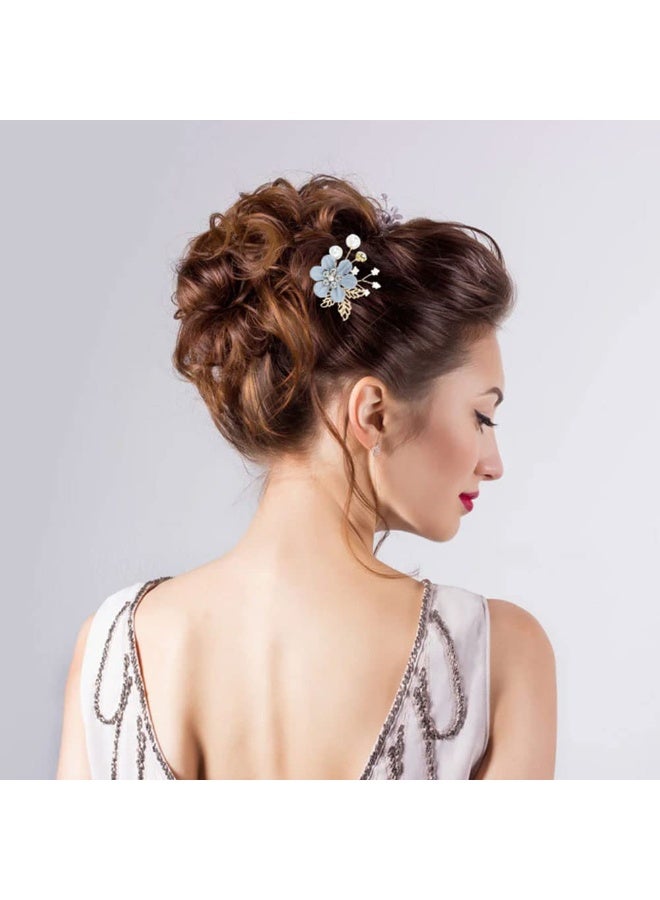 8 Pack Classy Dusty  Flower Bridal Wedding Hair Side Combs+Floral Hair Pins+Twist Spiral Pearl Hair Pins Clips Pieces Formal Prom Headpieces Accessories for Brides Bridesmaids Women Girls  - Image 4
