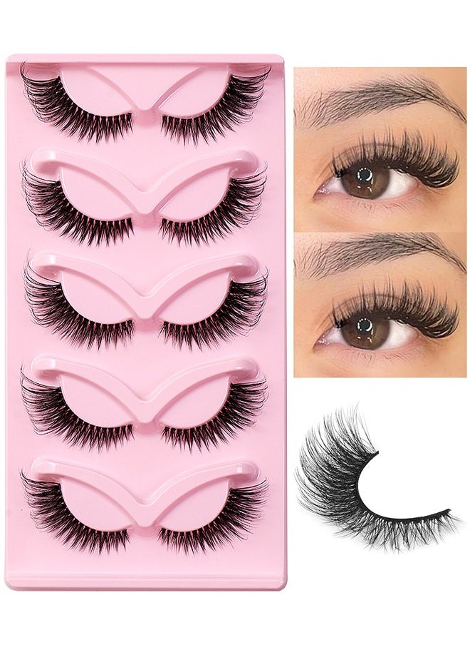 HS - 5 Pairs Fox Eye Lashes Wispy, Cat Eye False Eyelashes With Thick Curls And Multi-Layered Eyelashes To Lengthen 3D Eyelashes, Faux Mink Lashes Pack, Fake Lashes - Image 1