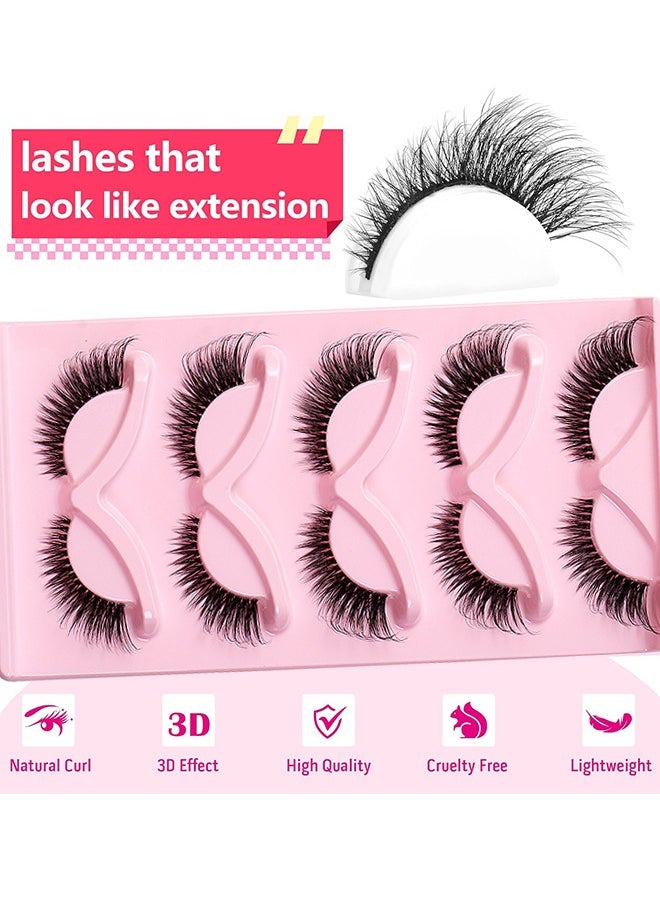 HS - 5 Pairs Fox Eye Lashes Wispy, Cat Eye False Eyelashes With Thick Curls And Multi-Layered Eyelashes To Lengthen 3D Eyelashes, Faux Mink Lashes Pack, Fake Lashes - Image 1