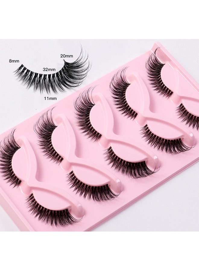 HS - 5 Pairs Fox Eye Lashes Wispy, Cat Eye False Eyelashes With Thick Curls And Multi-Layered Eyelashes To Lengthen 3D Eyelashes, Faux Mink Lashes Pack, Fake Lashes - Image 1