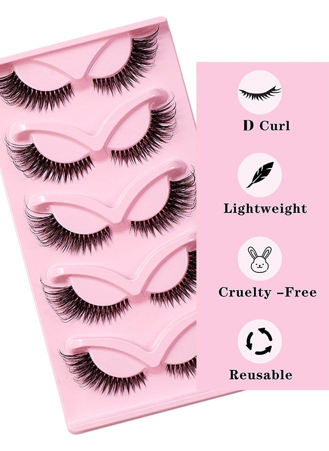 HS - 5 Pairs Fox Eye Lashes Wispy, Cat Eye False Eyelashes With Thick Curls And Multi-Layered Eyelashes To Lengthen 3D Eyelashes, Faux Mink Lashes Pack, Fake Lashes - Image 1