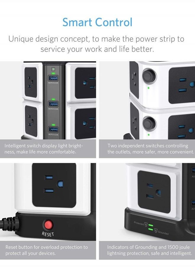 BESTEK - USB Power Strip 8-Outlet Surge Protector 1500 Joules with 40W/8A 6 USB Charging Station,ETL Listed,Dorm Room Accessories - Image 1