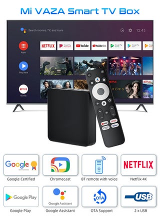 صندوق تلفاز ذكي [معتمد من جوجل] - أندرويد 12 - 2 جيجابايت + 32 جيجابايت - 4K HDR + أجهزة بث للتلفاز - واي فاي مزدوج النطاق - يدعم Dolby Atmos - صندوق استقبال الشبكة - مشغلات الوسائط المتدفقة مع جهاز تحكم عن بعد من جوجل فويس - pzsku/ZC6122BE6335B84A48084Z/45/1748335314/939f276e-edd8-4731-a8b3-a32c717e8a2a