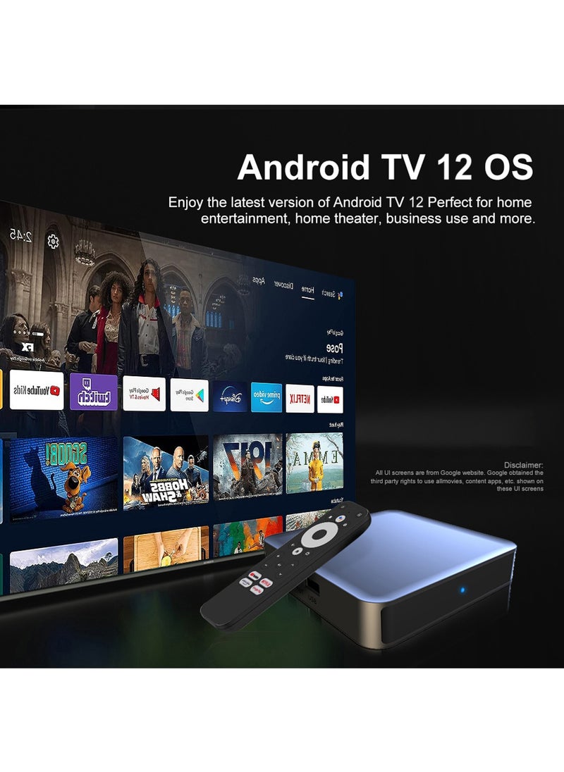 صندوق تلفاز ذكي [معتمد من جوجل] - أندرويد 12 - 2 جيجابايت + 32 جيجابايت - 4K HDR + أجهزة بث للتلفاز - واي فاي مزدوج النطاق - يدعم Dolby Atmos - صندوق استقبال الشبكة - مشغلات الوسائط المتدفقة مع جهاز تحكم عن بعد من جوجل فويس