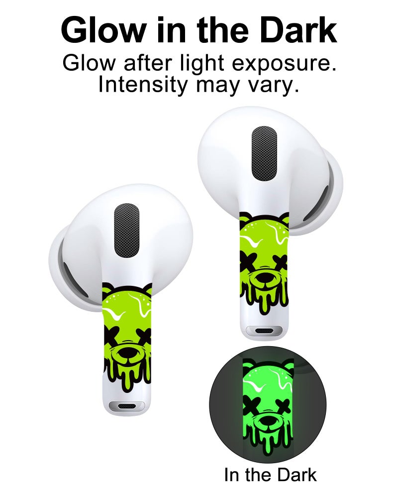 RockMax for AirPod Skins Wraps, Glow in The Dark Stickers for Earbuds, Luminous Bear Wrap Decals for AirPods Pro 3/Pro 2/Pro, Gen 1/2/3/4, Long-Lasting, Easy Identify, Gift for Boy and Girl - Image 2
