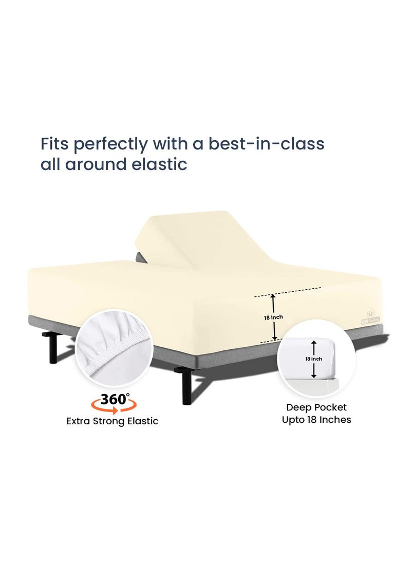 SGI bedding SGI bedding 34"" King Split Top Flex Head Sheet 100% Egyptian Cotton Sheet Set 1000 Thread Count Flex Top Sheet for Adjustable Bed 4Pc Sheet Set 18"" Deep Pocket for Sleep Number Bed - Ivory  - Image 5