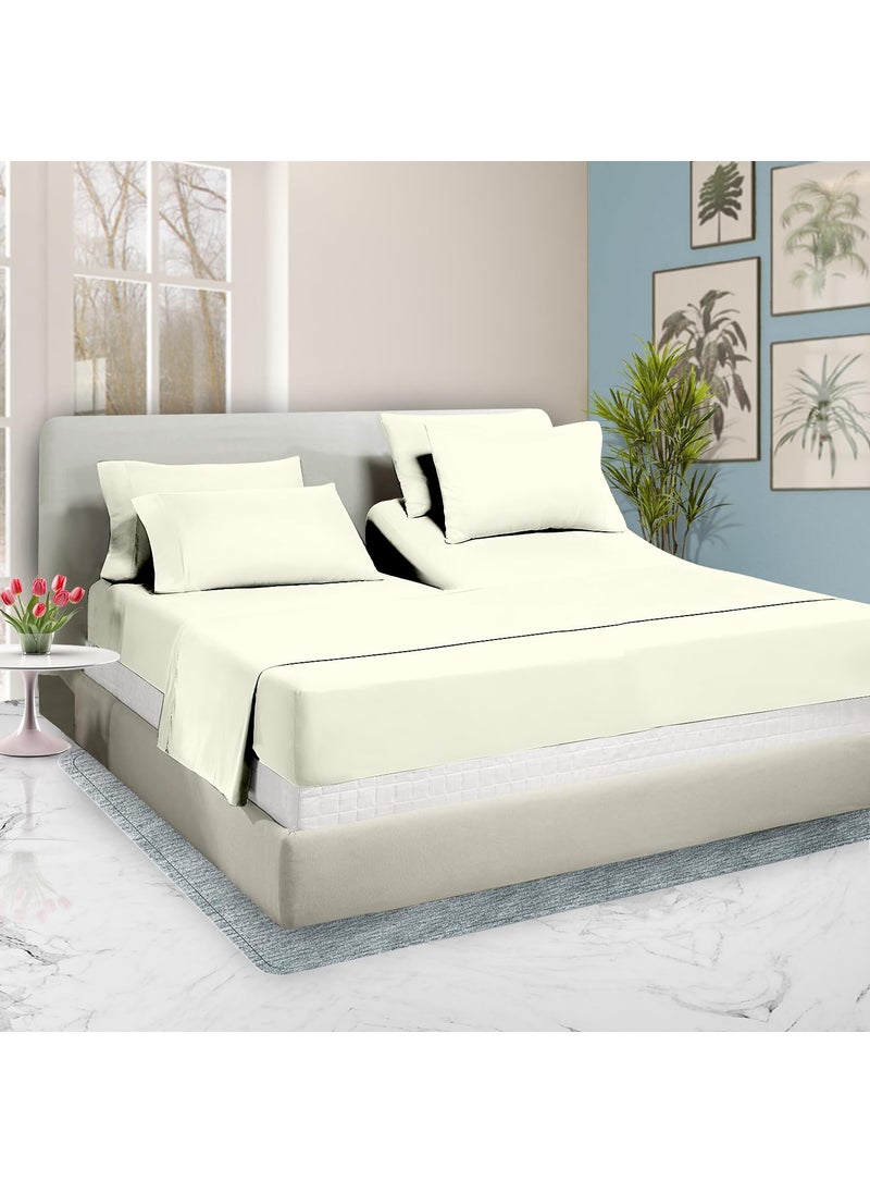 SGI bedding SGI bedding 34"" King Split Top Flex Head Sheet 100% Egyptian Cotton Sheet Set 1000 Thread Count Flex Top Sheet for Adjustable Bed 4Pc Sheet Set 18"" Deep Pocket for Sleep Number Bed - Ivory  - Image 1