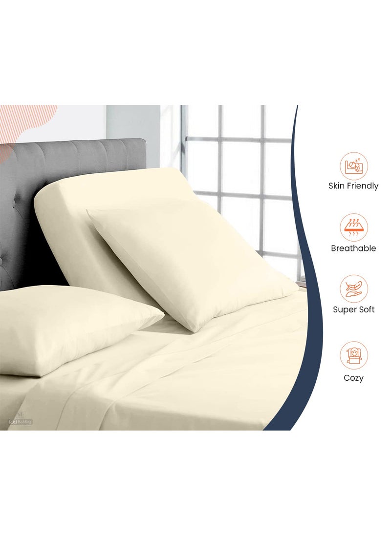 SGI bedding SGI bedding 34"" King Split Top Flex Head Sheet 100% Egyptian Cotton Sheet Set 1000 Thread Count Flex Top Sheet for Adjustable Bed 4Pc Sheet Set 18"" Deep Pocket for Sleep Number Bed - Ivory  - Image 4
