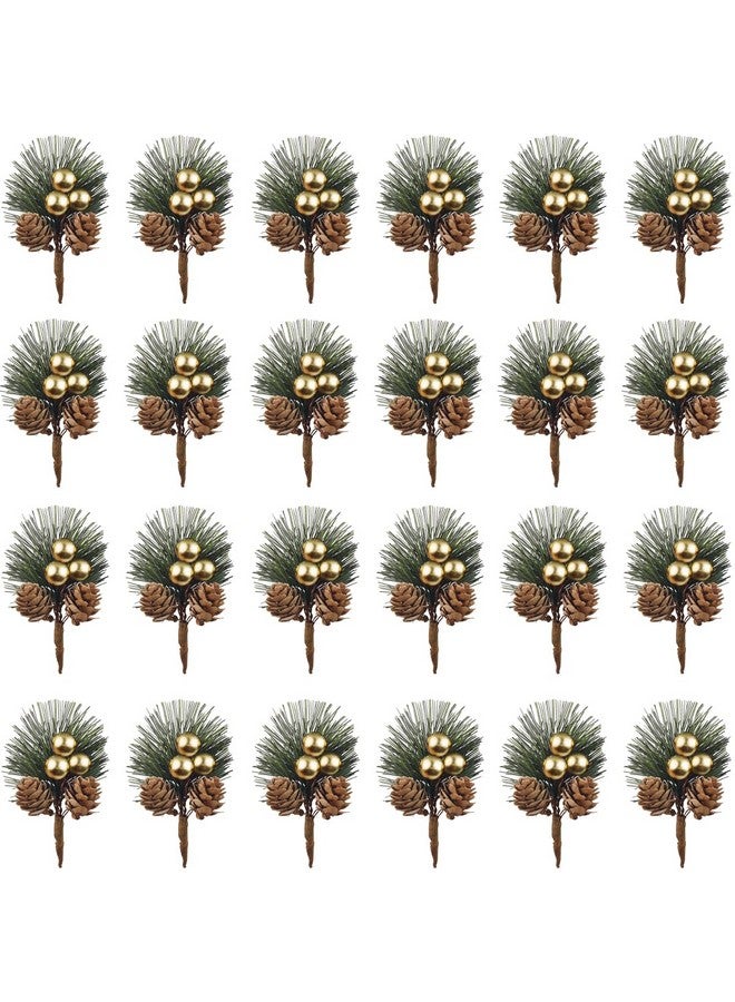 TIHOOD TIHOOD 25PCS Artificial Pine Picks, Pine Needles Branches with Gold Berry Stems, Small Fake Berries Pinecones Branches for Crafts Christmas Tree DIY Garland Holiday Wreath(Gold)  - Image 1
