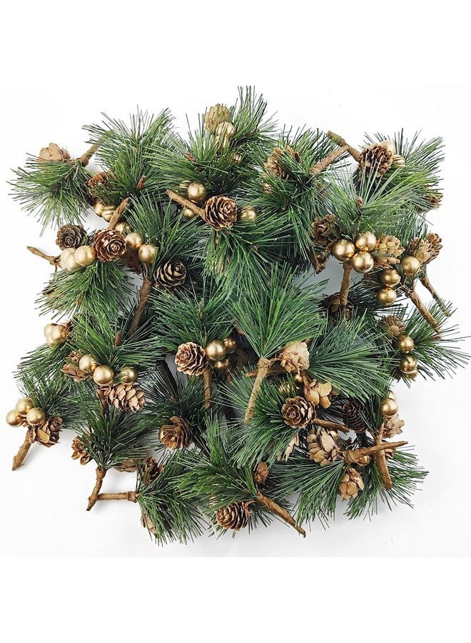 TIHOOD TIHOOD 25PCS Artificial Pine Picks, Pine Needles Branches with Gold Berry Stems, Small Fake Berries Pinecones Branches for Crafts Christmas Tree DIY Garland Holiday Wreath(Gold)  - Image 4