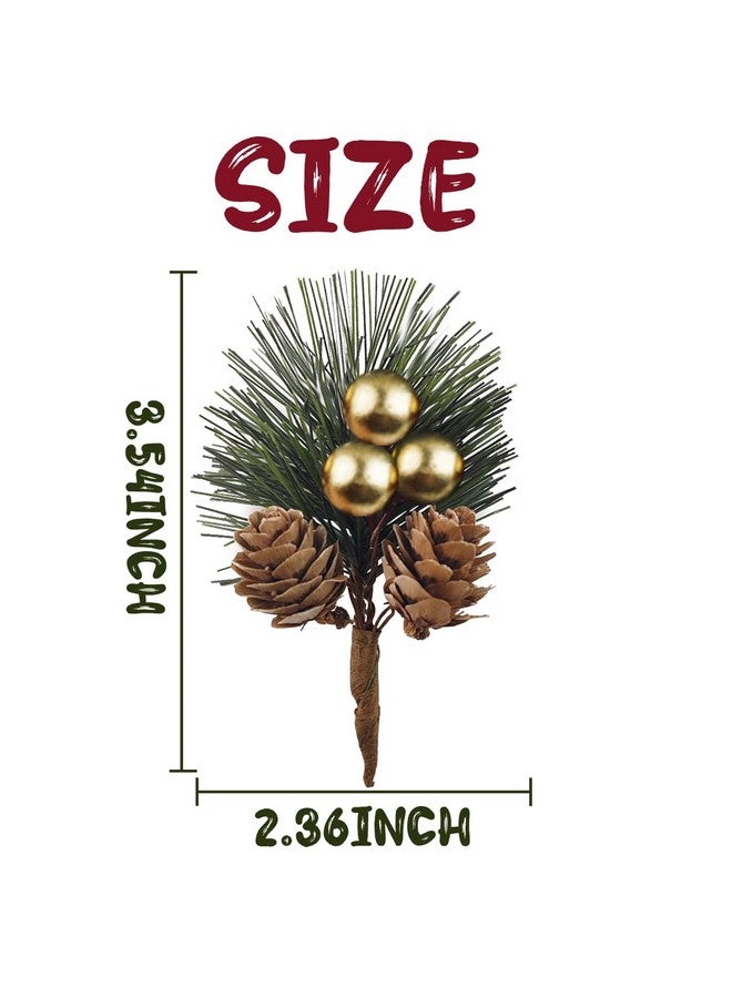 TIHOOD TIHOOD 25PCS Artificial Pine Picks, Pine Needles Branches with Gold Berry Stems, Small Fake Berries Pinecones Branches for Crafts Christmas Tree DIY Garland Holiday Wreath(Gold)  - Image 2