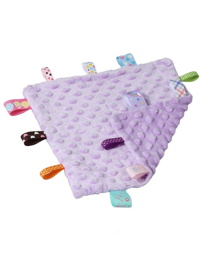 CREVENT Tag Security Blankets for Babies, Soft Small Loveys for Girls, Baby Comforter Sensory Blanket, Great Gifts for Birthday Baby Shower 10"X10" (Purple+Pink Tag, Crib) - Image 3