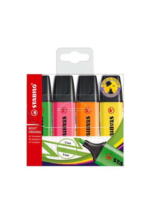 Boss Original Highlighter Pen, for Journal Planner , Marking Dictionary, Note Taking , Drawing Illustrations , Pack of 4 Colors