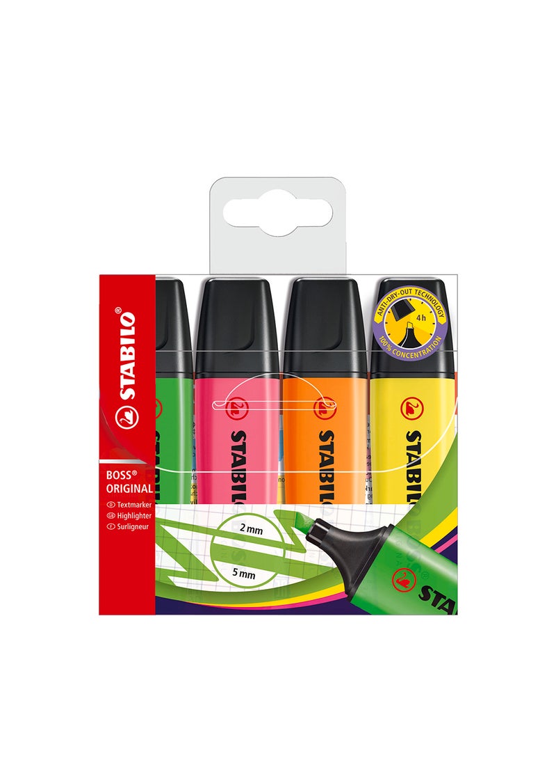 STABILO Boss Original Highlighter Pen, for Journal Planner , Marking Dictionary, Note Taking , Drawing Illustrations , Pack of 4 Colors 