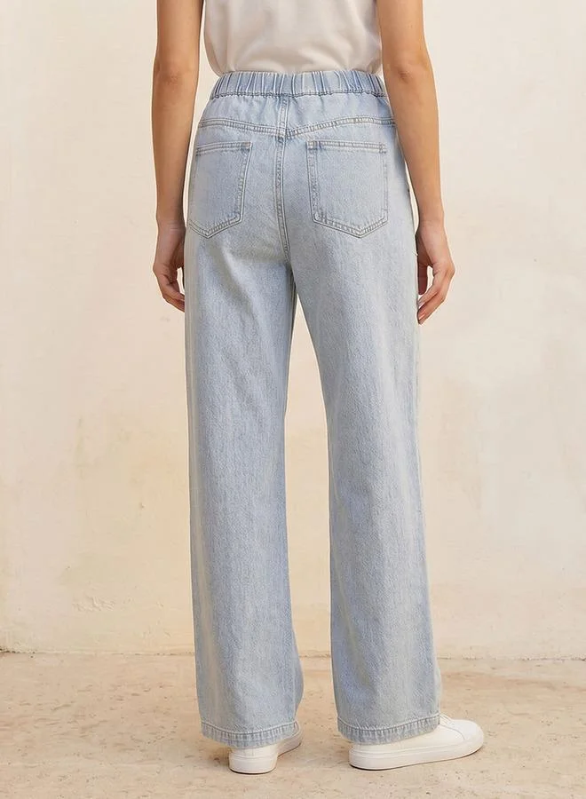 Splash FAV BLUE Denim Carpenter Fit Elasticated Cotton Pants for Women | Best Price UAE