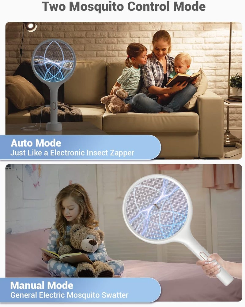 YISSVIC Electric Fly Swatter 4000V Bug Zapper Racket Dual Modes Mosquito Killer with Purple Mosquito Light Rechargeable for Indoor Home Office Backyard Patio Camping (2, White) - Image 4