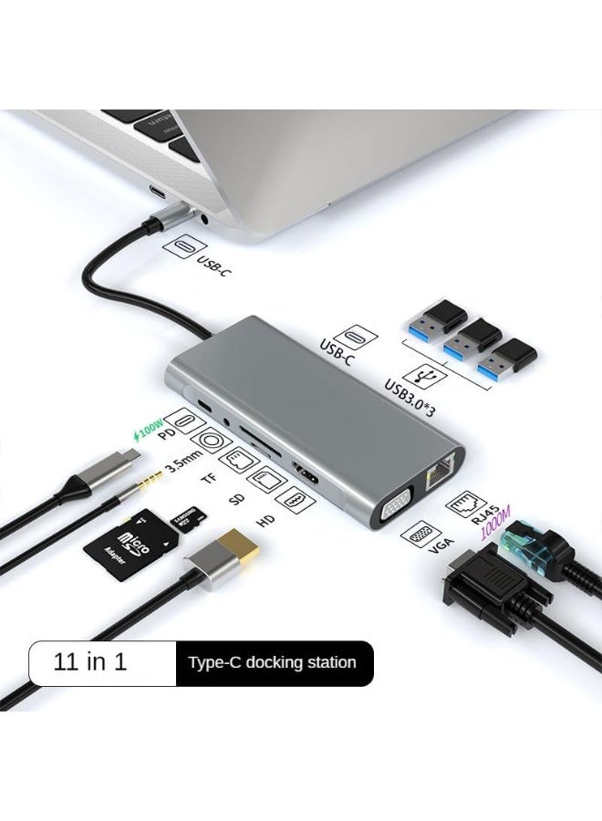 أوريون ماكس محول متعدد المنافذ 11 في 1 بمنفذ USB-C - يدعم HDMI بدقة 4K، وVGA، والشحن السريع PD، وUSB 3.0، ومنفذ إيثرنت RJ45، وقارئ بطاقات SD/TF، ​​ومنفذ صوت 3.5 ملم، ومحطة إرساء لأجهزة MacBook وأجهزة الكمبيوتر المحمولة من النوع C - Image 2