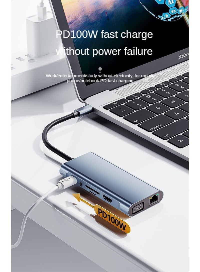 أوريون ماكس محول متعدد المنافذ 11 في 1 بمنفذ USB-C - يدعم HDMI بدقة 4K، وVGA، والشحن السريع PD، وUSB 3.0، ومنفذ إيثرنت RJ45، وقارئ بطاقات SD/TF، ​​ومنفذ صوت 3.5 ملم، ومحطة إرساء لأجهزة MacBook وأجهزة الكمبيوتر المحمولة من النوع C - Image 4